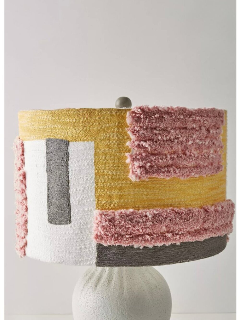 Anthropologie Tufted Colorblock Lamp Shade Pink Mustard Boho 16”